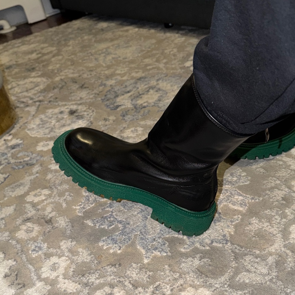 Black Boots with Green Soles